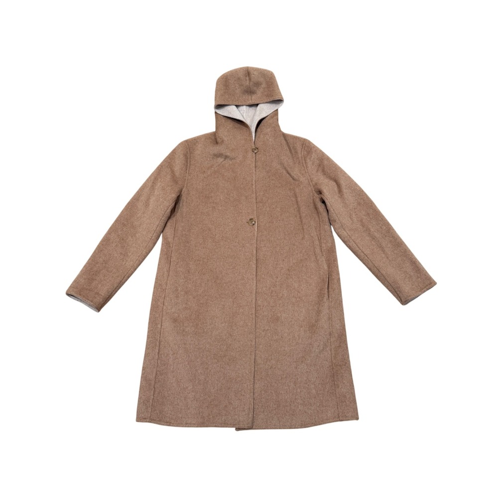 Uniqlo Women Wool Blend Hooded Coat Tan Neutral Small S Fall Staple Minimalist